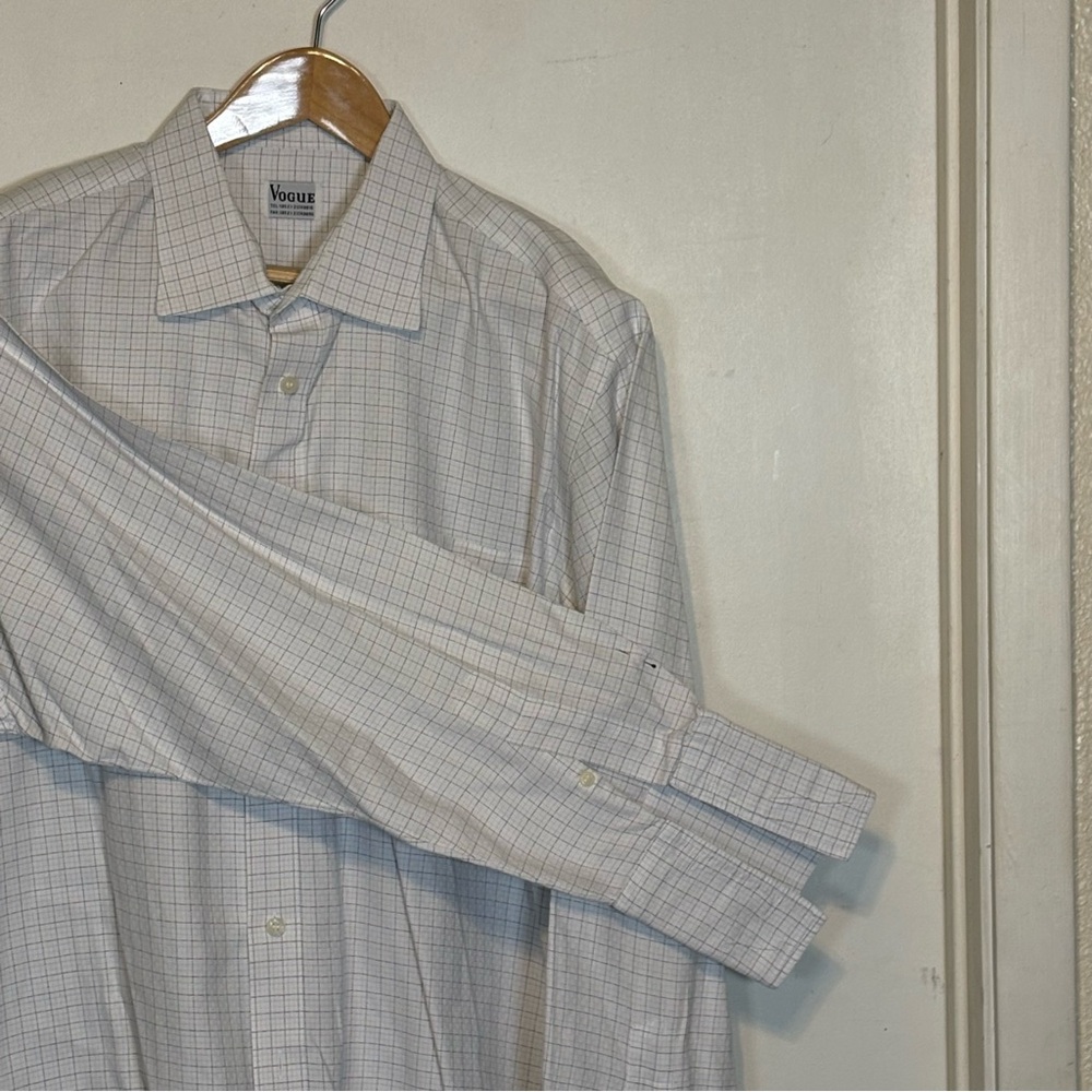 Vogue Men's Hand Tailored Light Gray Black‎ & Blue Checkered W/French Cuffs. 2XL